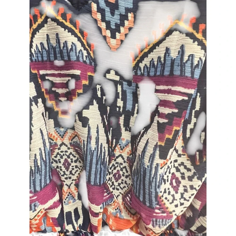 Old Navy Blouse Womens XL Blue Geometric Ikat Boho Dolman V-Neck Top